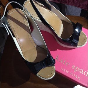 Kate Spade Lexie black patent wedges